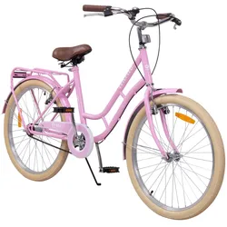 Actionbikes Kinderfahrrad Retrostar 24 Zoll, Rosa, Fahrradständer, Gepäckträger, Sattel gefedert (Rosa)