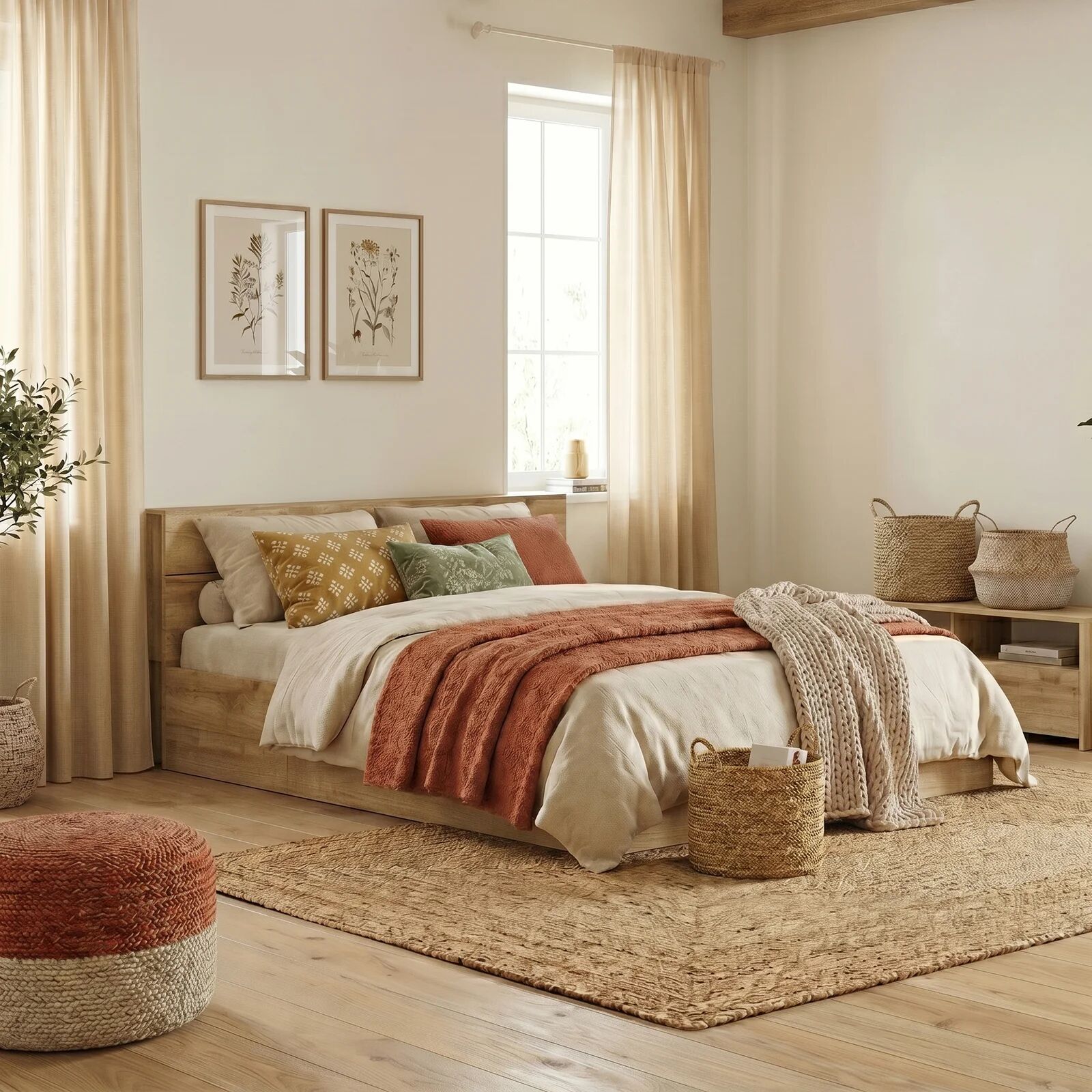 garneroarredamenti Letto alla francese 140x200cm con contenitore quercia Tamika