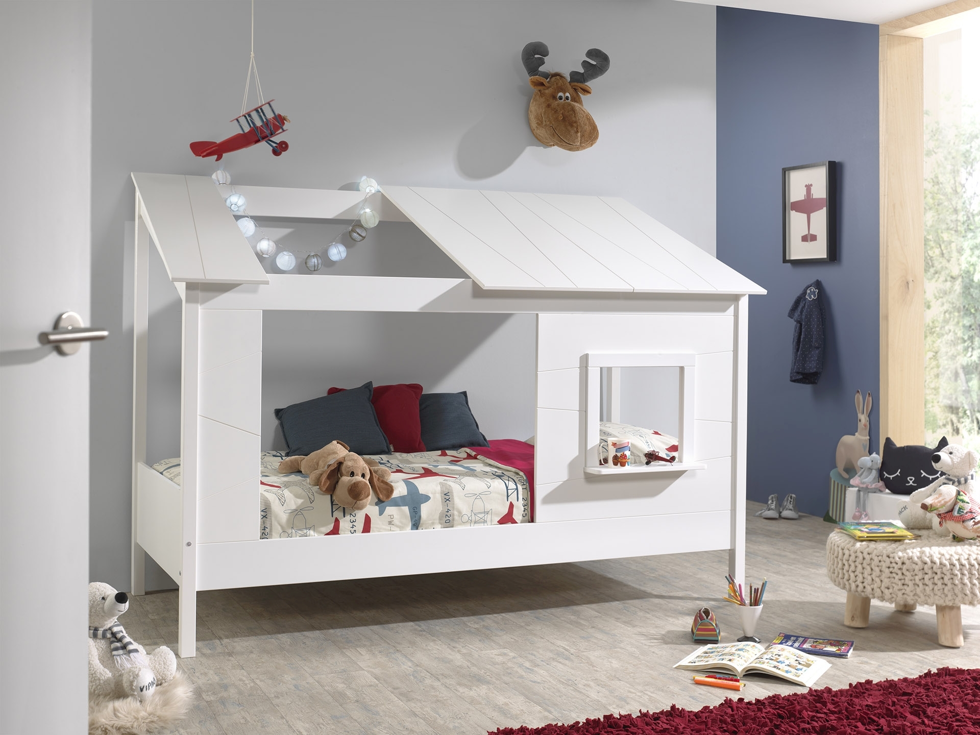 Vipack Baumhaus Bett inkl. Rolllattenrost, Liegefläche 90 x 200 cm, Ausf. Kiefer und MDF weiß lackiert