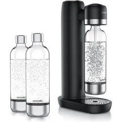 Arendo Wassersprudler Soda Maker + 3x 1000ml Flasche, Soda Streamer mit Wasserflaschen für 60l CO2 Zylinder, Wassersprudler, Schwarz
