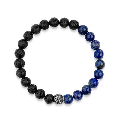 Armband ZEEME "Edelstahl Lavakugeln und Lapis", blau (mehrfarbig), Armbänder, Herren, 20cm, Edelstahl, Armband