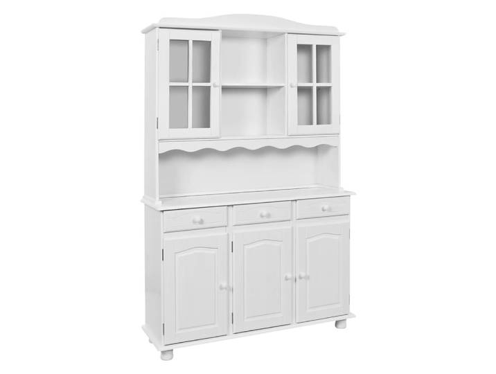 Buffet vaisselier 5 portes 3 tiroirs bois massif vernis blanc