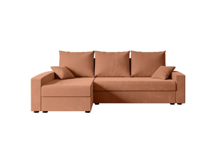 ECKSOFA mit Schlaffunktion und Bettkasten ALESIA-L 231x140x90 cm Koralle Velours