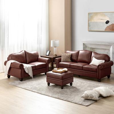 HULALAHOME HULALA HOME Filomena Transitional 3 Piece Genuine Leather Living Room Set Sofa with Rolled Arms