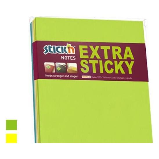 Stick'n Stickn Notes Stick'N ekstra sticky 203x150mm 45 blade ass. 4blk/pak (21849)