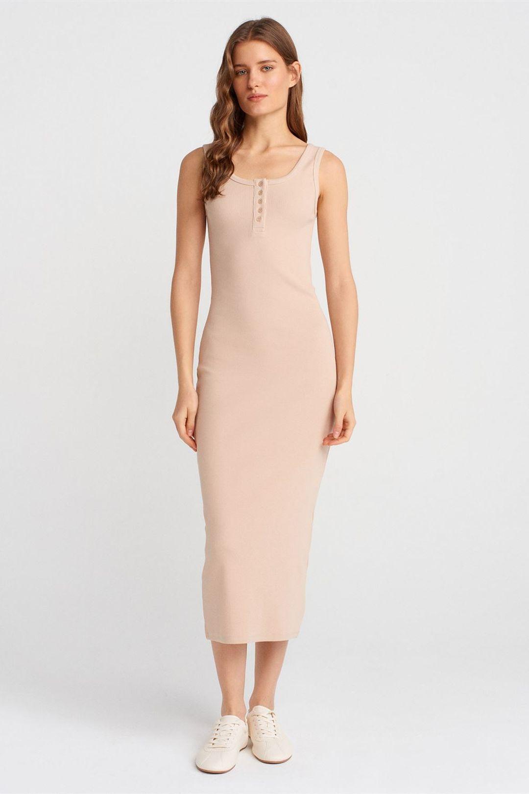 Ripp-midi-Kleid mit Knöpfen