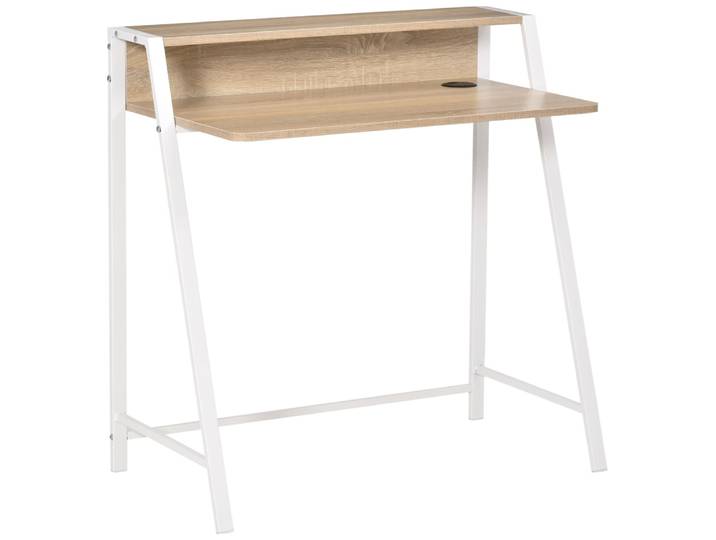 Bureau d'ordinateur avec étagère et passe-câbles, finition chêne