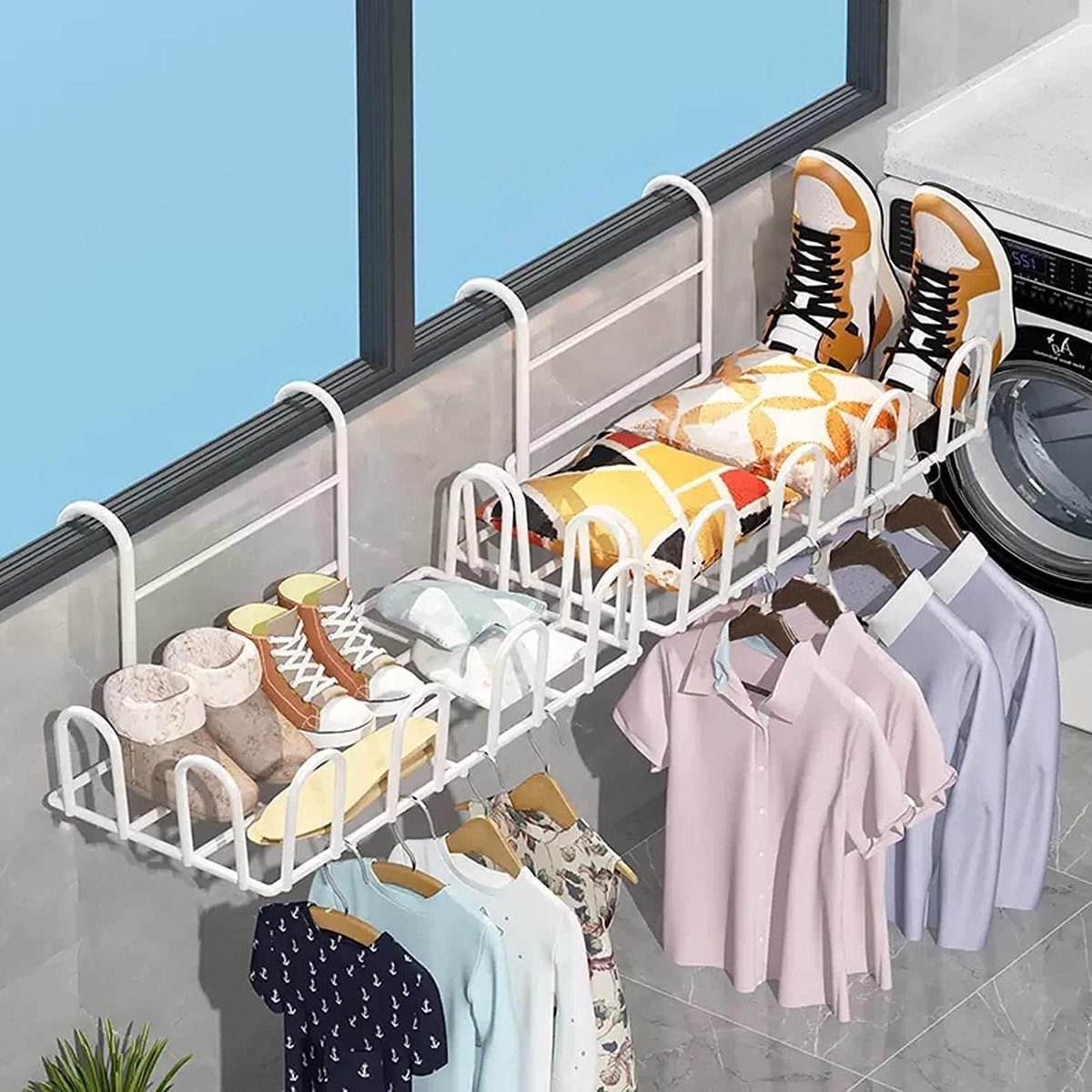 Wasrek zwart met verstelbare stangen voor kleding drogen