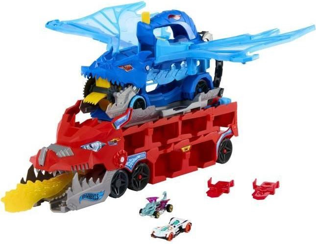 Hot Wheels City Dragons 2-in-1 transportvoertuig met 2 metalen autootjes