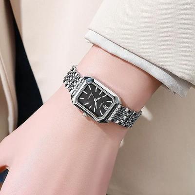Uplift Essentials Luxury Square Stainless Steel Student Watch silver Black