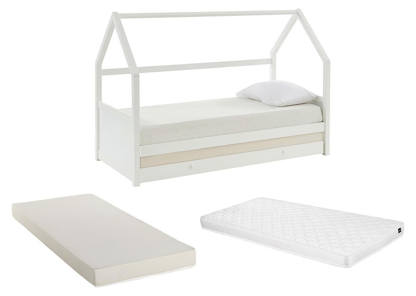 Ausziehbett Hausbett mit Matratze - Kiefernholz - 2 x 90 x 190 cm - Weiß - HURRA