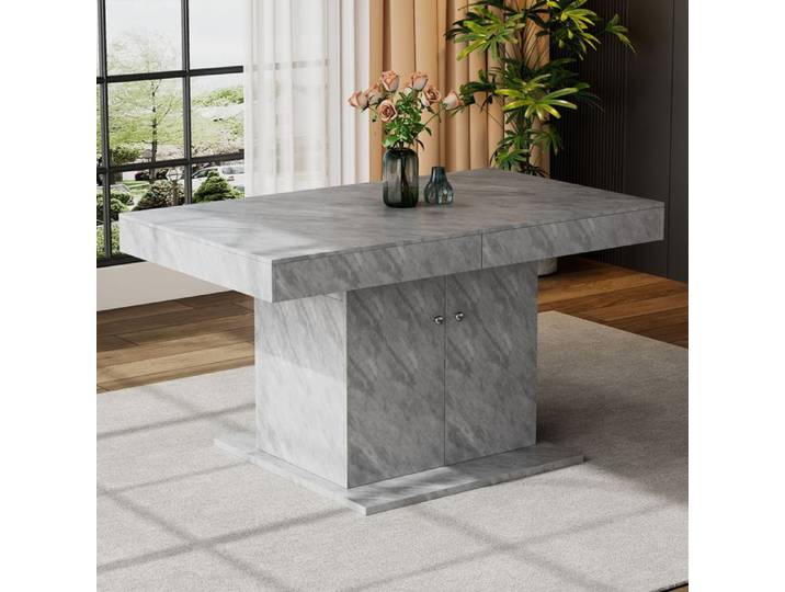 Table à manger extensible avec rangement grise Maisentiel