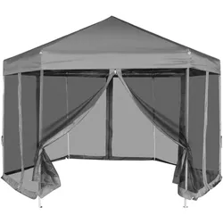 vidaXL Hexagonal Pop-Up Zelt mit 6 Seitenwänden Grau 3,6x3,1 m