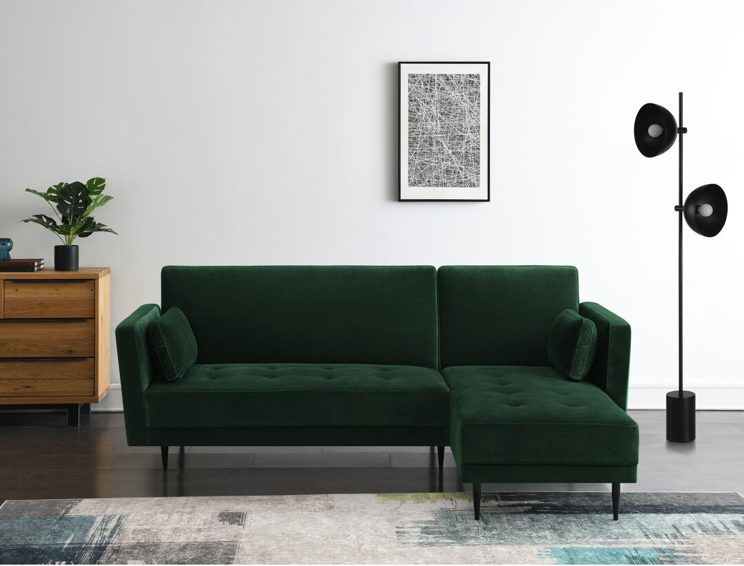 Etta Avenue Brutus Sleeper Corner Sofa Hunter Green 83cm H X 219cm W X 152cm D