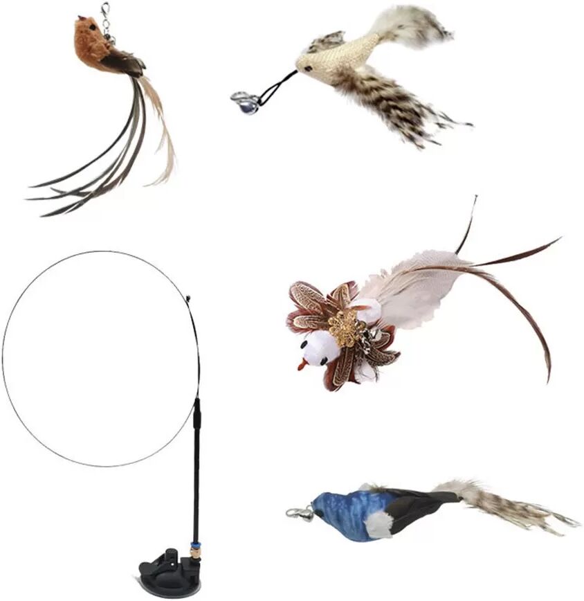 INF Jouet interactif pour chat avec ventouse et plumes remplaçables