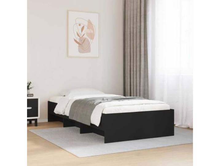 RJPLMFV Bettgestell, Schwarz, 90 x 200 cm, Holz Ohne Matratze, Lattenrost inklusive, integrierter Stauraum, Schlafzimmer