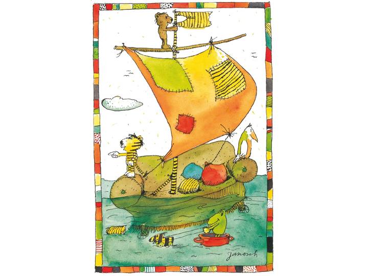 Wanddekoobjekt LUCKYLINDE Der kleine Bär und der kleine Tiger auf dem Segelboot , bunt, B:20cm H:30cm T:0,3cm, Blech, Wanddekoobjekte, Wanddekoobjekt, Exklusive JANOSCH Kindermotive, Stahlschild