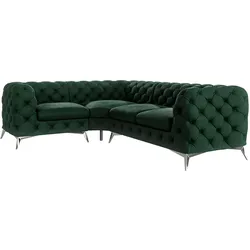 ECKSOFA Chesterfield Laura Flasche Grün Samt, Ottomane Links