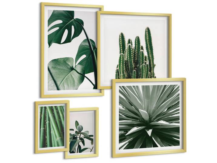 Tulup Bilder SET 5er Set - 50x50 cm & 20x30 cm & 40x60 cm Goldrahmen - Bambusblätter, Goldfarben, Kunststoff, Rechteckig, 40x60 cm, gerahmt, Bilder & Rahmen, Bilder