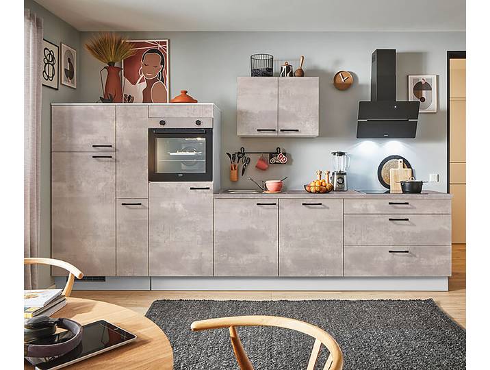 Autarke Küchenzeile Kühl+Apotheker 350cm Ausrichtung links Grau/Beton Hell