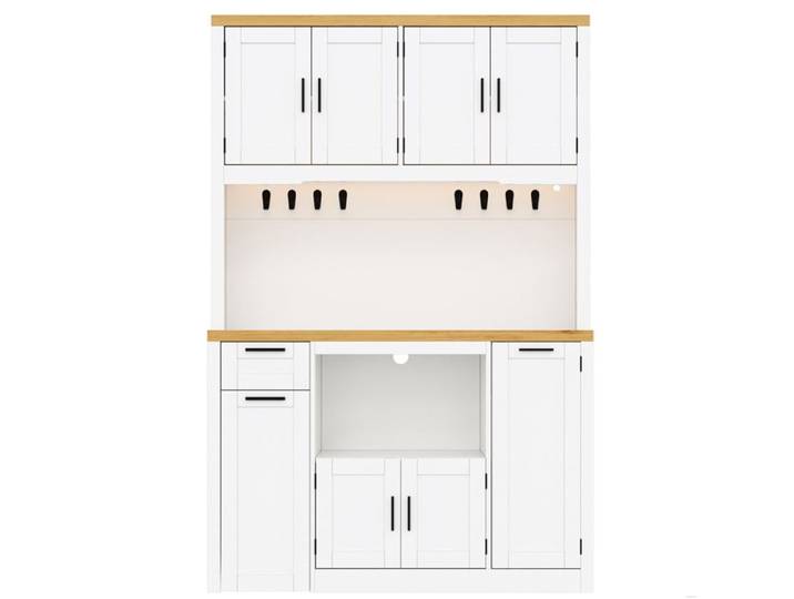 ULEVR Armoire de cuisine blanche et bois naturel avec LED RGB prises USB plan de travail 120 x 40 x 182 cm