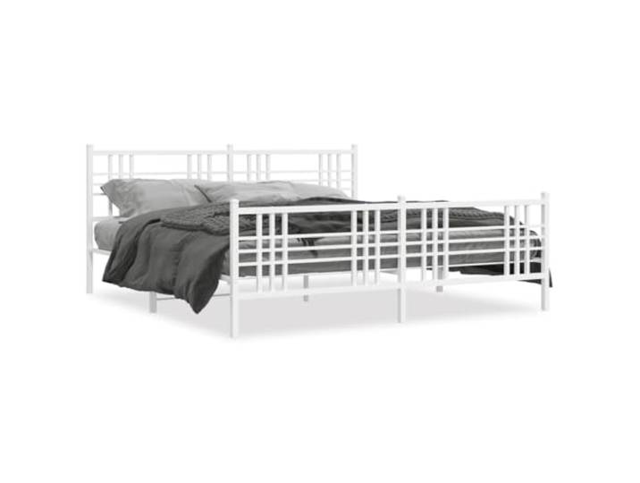 PUGYNBK Bettgestell, Stahl, Weiß, 183 x 213 cm Metallstruktur mit Kopfteil, Mittelleisten und Beinen, Stauraum