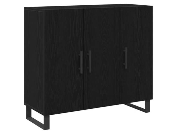 Sideboard Schwarz Eichen-Optik 90 x 34 x 80 cm Holzwerkstoff Stauraum mit Tür, MDF Regalbretter, goldene Griffe, robustes Holzwerkstoff, vielseitig einsetzbar