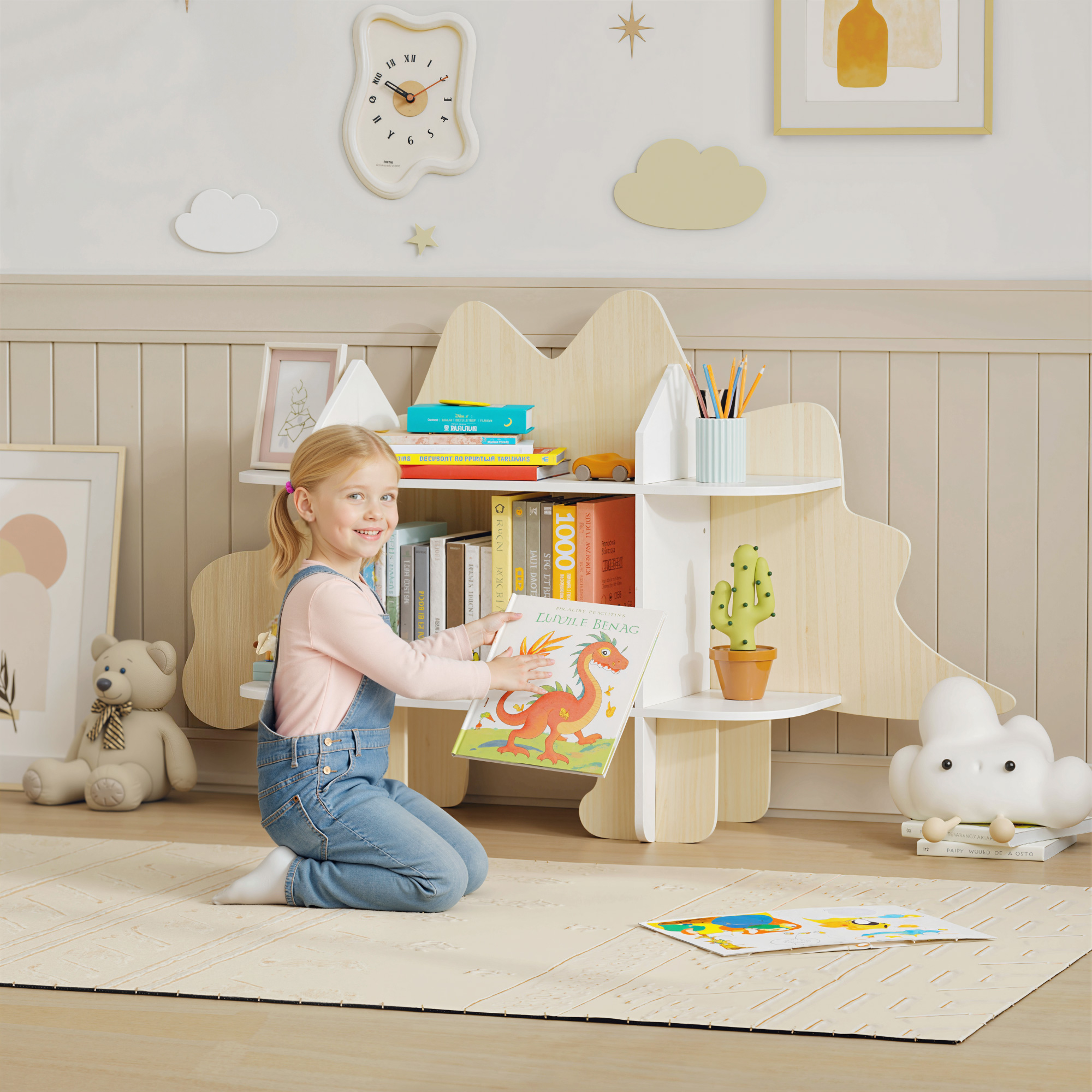 Aiyaplay Libreria per bambini mobile porta giocattoli e libri 6 scomparti 120x28x72,2cm legno naturale   Aosom Italy