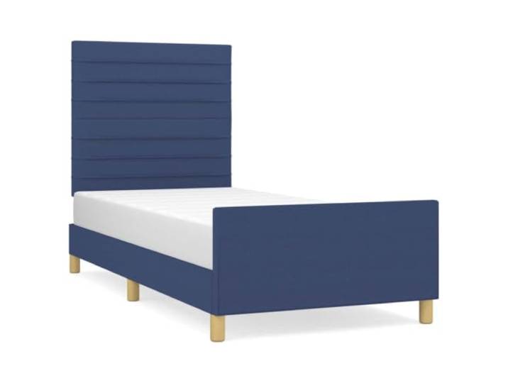PUGYNBK Bettgestell 80 x 200 cm, blauer Stoff Verstellbares Kopfteil, robuste Beine, Holzleisten, atmungsaktiv, langlebig