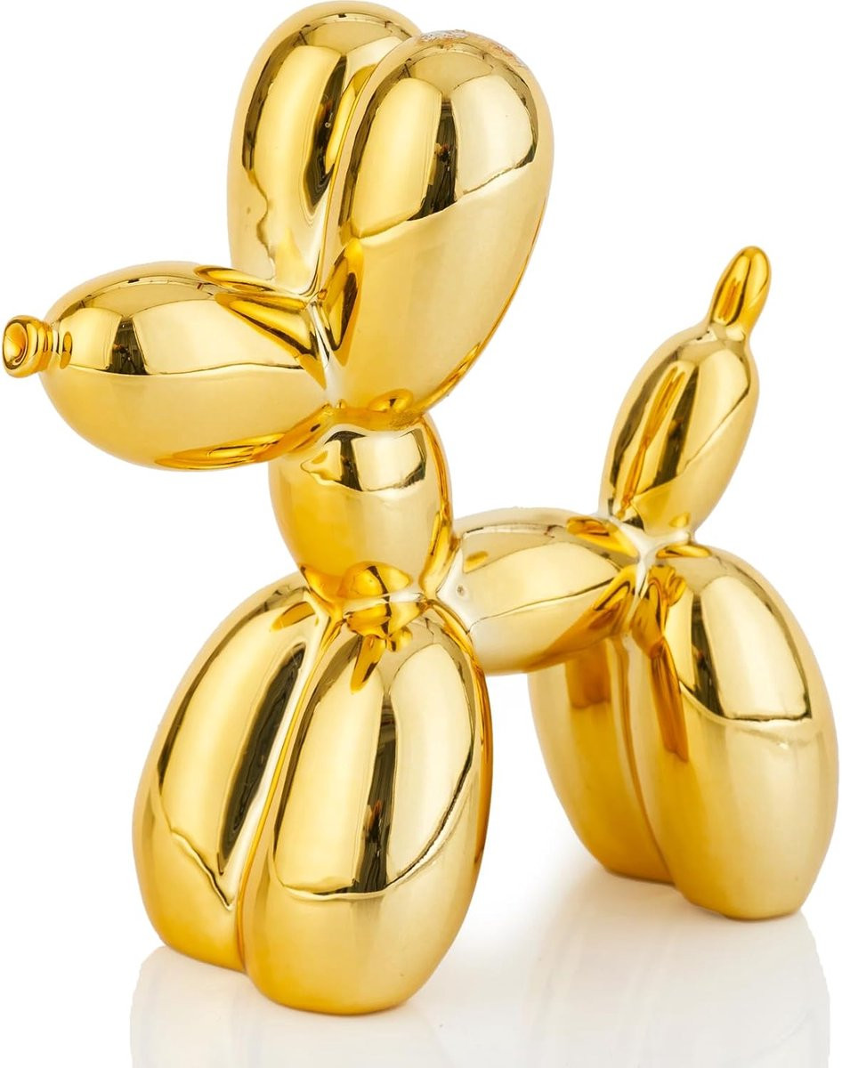 Goud Ballon Hond Beeldje - Decoratieve Dieren Sculptuur - 10 cm