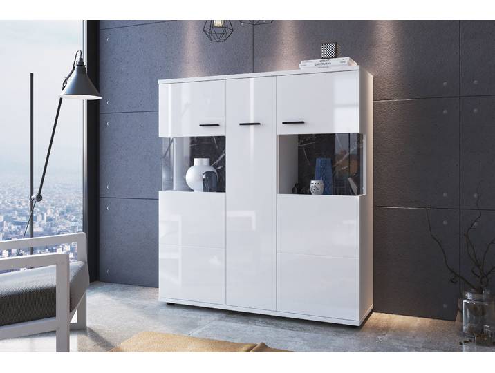 Kommode GOODPRODUCT Henley , weiss (weiß alpin, weiß hochglanz), B:120cm H:134,4cm T:37cm, Holzwerkstoff, Sideboards, Kommode, Höhe ca. 134,5 cm