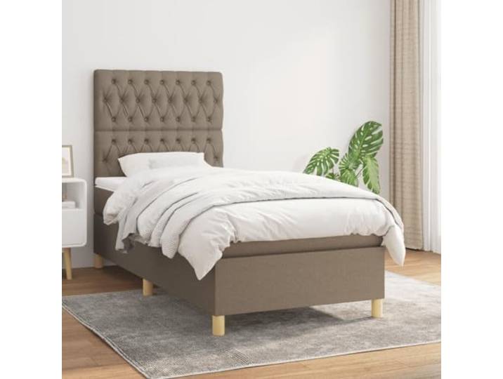 RJPLMFV Komplettes Bett, 90 x 190 cm, Taupe, mit Matratze Lattenrost, verstellbarer Kopf, Taschenfedern, mittlere Festigkeit, atmungsaktiver Stoff