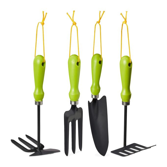 Relaxdays Tuingereedschapset 4-delig, Groen/Zwart