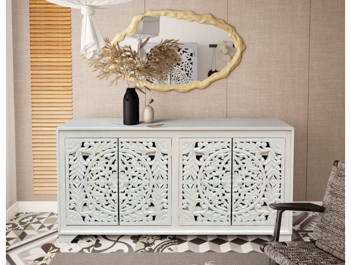 Buffet avec 4 portes en bois de manguier laqué blanc
