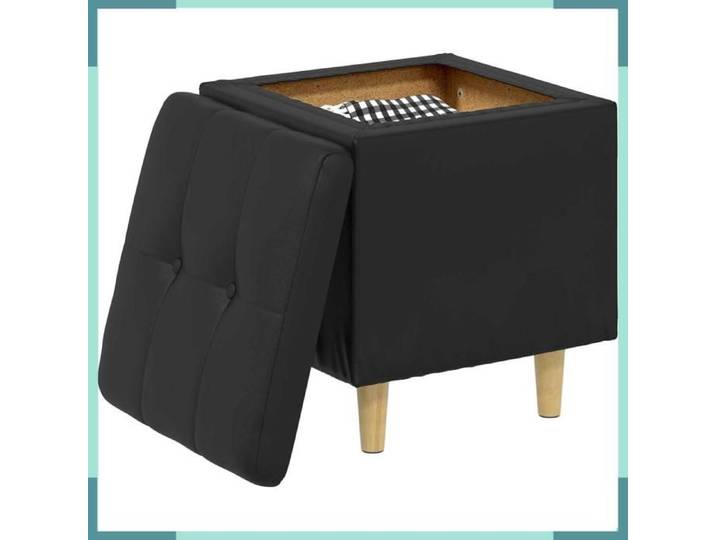 Pouf de rangement - 876816 - Noir - Simili cuir - 40 x 40 x 45 cm