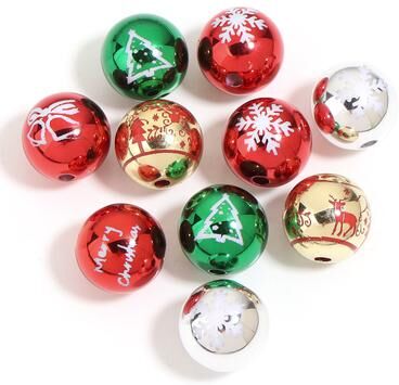 ModernMart Color Printed Big Ball Bead, Christmas Acrylic Beads, For Christmas Tree Party Decoration, Ornament Making Accessories random Mix Color 0.63 Inches 10pcs
