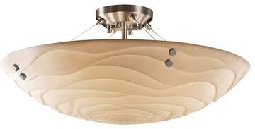 Justice Design Group Justice Design Porcelina Finials 48-inch Brushed Nickel Round Semi Flush Bowl with Pair Cylindrical Finials, Waves Shade