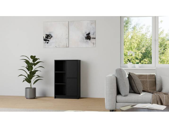 Schmales Highboard schwarz – gratis Magazin MDF Lackiert Tiefs­chwarz RAL&nbsp;9005