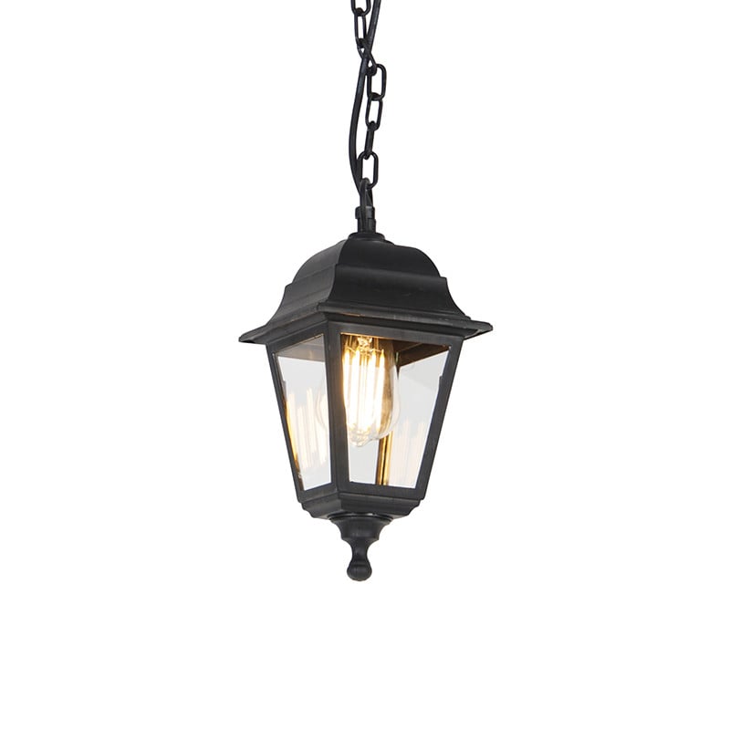 Qazqa Klassieke Buiten Hanglamp Zwart IP44 met Transparant Glas