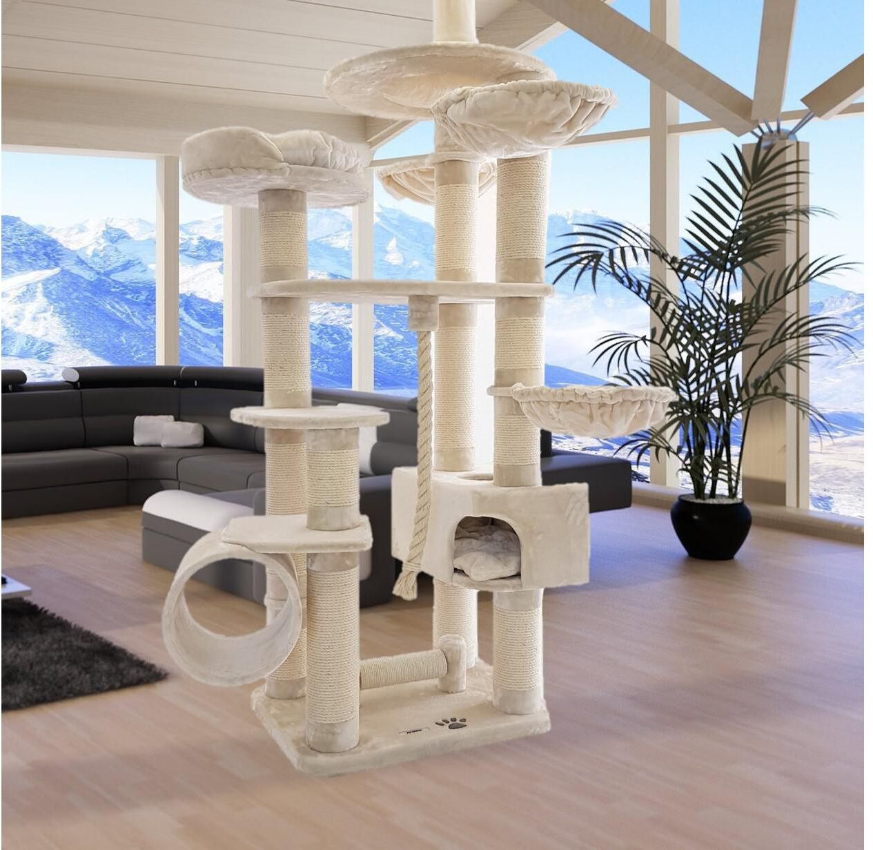 Kratzbaum "PetHomes", beige, B:60cm H:255cm T:80cm, Plüsch, Sisal, Kratzbäume, Kratzbaum beige B/H/T: 60cm x 255cm x 80cm