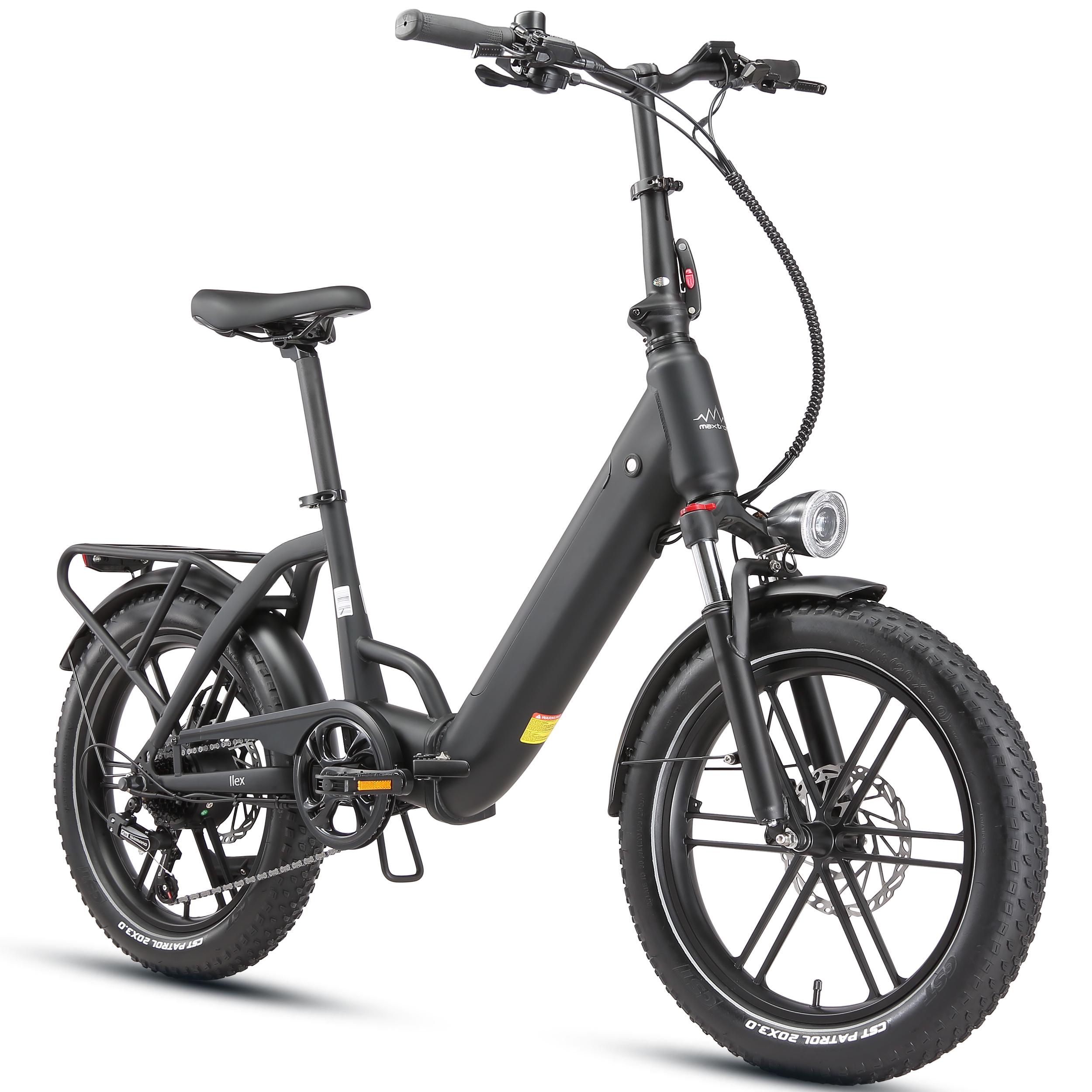 Maxtron Ilex Klapprad E-Bike - 250W Motor, 691Wh Akku, 146km Reichweite, SHIMANO 7-Gang, Hydraulische Scheibenbremse - Schwarz