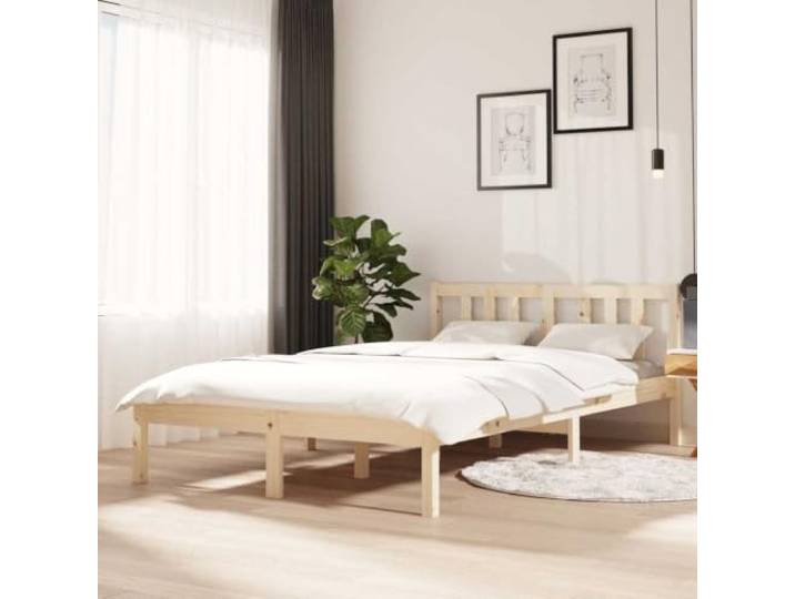 RJPLMFV Bettgestell, Massivholz, 120 x 200 cm Kiefer natur, klassisches Kopfteil, Lattenrost inklusive, robust und stabil