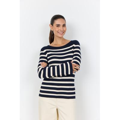 Strickpullover SOYACONCEPT "SC-DOLLIE 813", Damen, Gr. S, blau (navy combi), Strick, Obermaterial: 75% Viskose, 25% Nylon, gestreift, normal normal, Rundhals, Pullover Strickpullover, aus Viskosemischung, normale Passform, pflegeleicht, gestreifte...