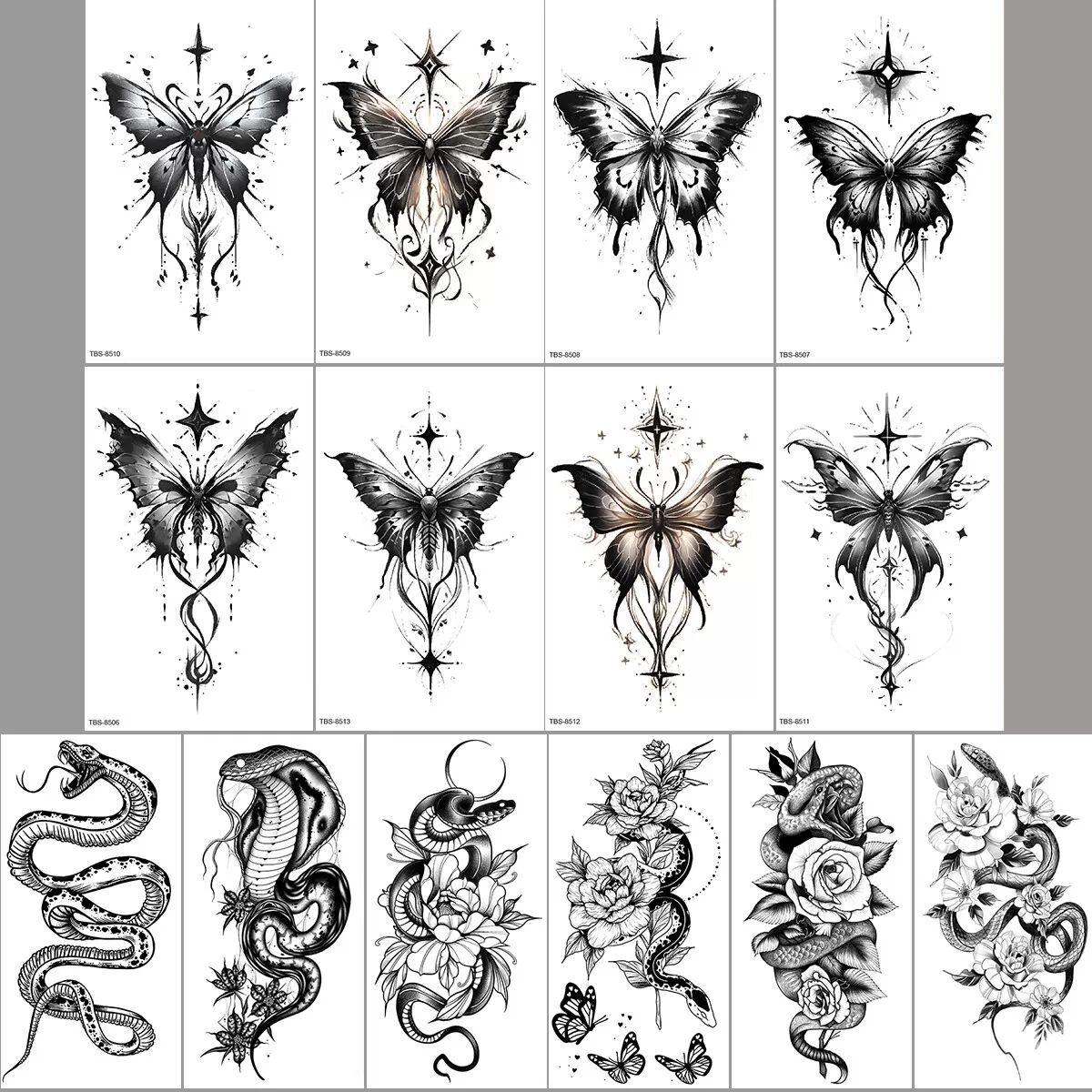 INF Autocollants de tatouage temporaires imperméables 14 pièces Serpent