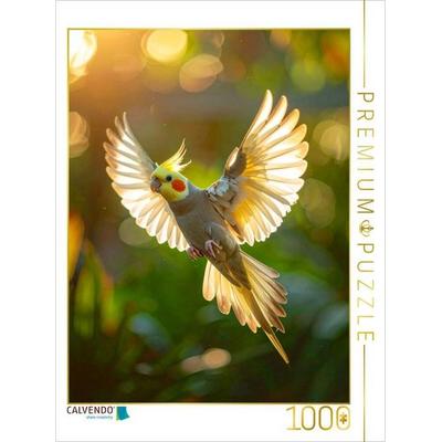 CALVENDO Puzzle Beleuchteter Flug eines Nymphensittichs | 1000 Teile Lege-Größe 64 × 48 cm Foto-Puzzle für glückliche Stunden