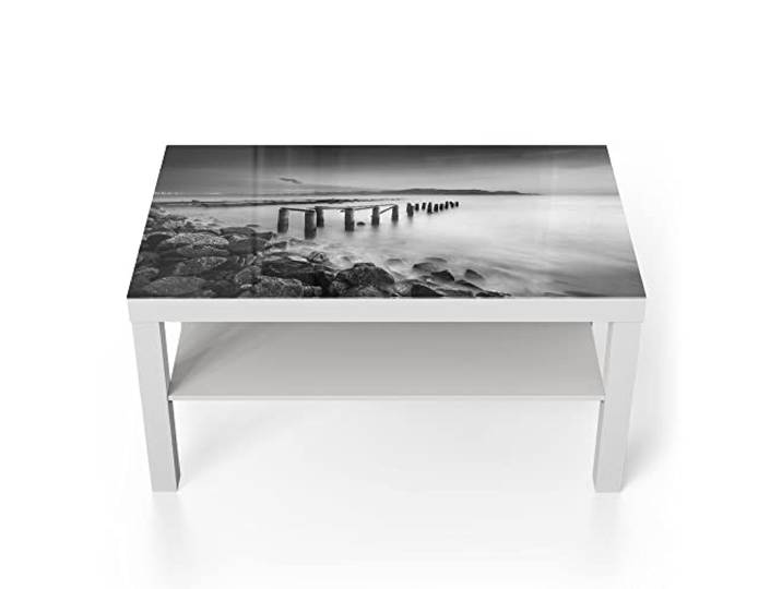 DEQORI Glastisch weiß groß 90x50 cm Motiv Alte Anlegestelle am Meer ausgefallener Beistelltisch aus Glas Hochglanz Couchtisch fürs Wohnzimmer moderner Couch Tisch mit Design