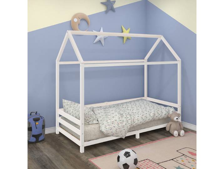 Lit maison en bois massif Skavbo 90 x 200cm Blanc
