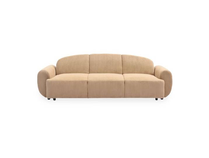MENZZO Canapé 3 places convertible dossier et accoudoirs arrondis Oliver Velours côtelé Beige -Canapé : L234 x P88 x H75 cm<br