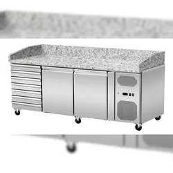 Skyrainbow Pizza Kühltisch, Granit rosa-grau, 2 Türen 7 ungek. Schubladen, 203 x 80