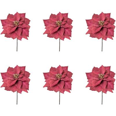 Winterliche Kunstpflanze CREATIV GREEN "Weihnachtsdeko rot", rot (bordeaux), B:15cm H:56cm T:15cm, Polyester, Kunstpflanzen, mit goldfarbenfarbenem Blütenkelch, 6er-Set
